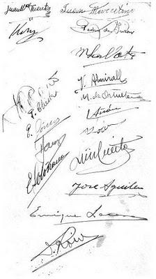 Firmas de los participantes en el Torneo Nacional de Ajedrez, celebrado en Madrid en 1935