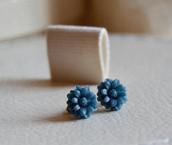 Pendientes flor azul navy