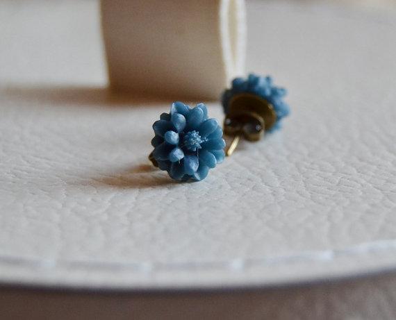 Pendientes flor azul navy