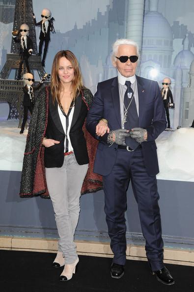 Karl Lagerfeld Vanessa Paradis and Karl Lagerfeld (R) attend the Launch of the Christmas Illuminations at Le Printemps on November 9, 2011 in Paris, France.