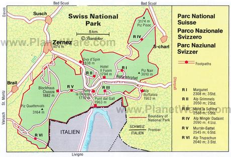 15 atracciones turísticas mejor valoradas en Suiza Parque Nacional Suizo - Mapa de distribución