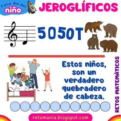 Acertijos, Acertijos con solución, Desafíos matemáticos, Retos matemáticos, Problemas matemáticos, Retos de lógica, Retos visuales, Retos virales, Retos mentales, Jeroglíficos, Jeroglíficos con solución, Niño, Día del Niño, Día Internacional del Niño,  Jeroglíficos escolares, Jeroglíficos para niños