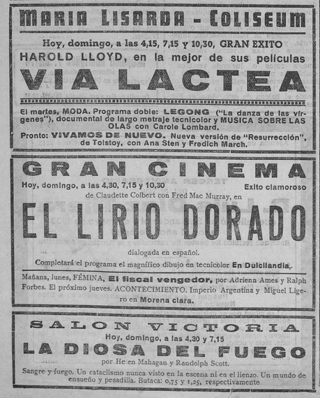 1º de mayo de 1936:cartelera de espectáculos en Santander
