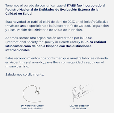 ITAES se incorpora al Sistema Nacional de Evaluación de Calidad en Salud