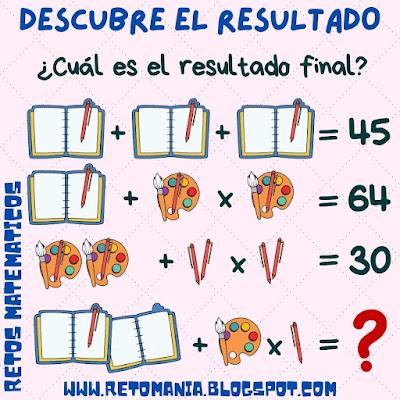 DESCUBRE EL NÚMERO Retos matemáticos, Desafíos matemáticos, Problemas matemáticos, Problemas para pensar, Problemas de lógica, Descubre el número, Descubre el resultado, Busca el número