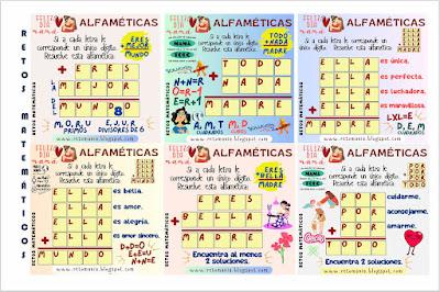 Alfaméticas, Criptoaritmética, Criptosuma, Criptograma, Juego de Palabras, Juego de letras, Suma de letras, Suma de palabras, Alfametika, Alfametik, Día de las madres, Día de mamá