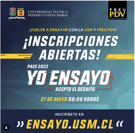 Universidad Técnica Federico Santa María (UTFSM), invita a los estudiantes de 3° y 4° medios al  Primer Ensayo 2023 de la USM con Preu PDV.