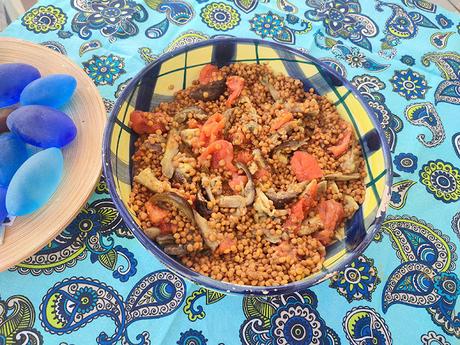 Ensalada de lentejas con berenjenas y tomates asados