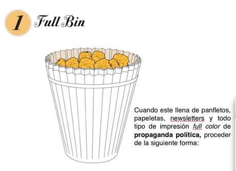 Una papelera para propaganda electoral.