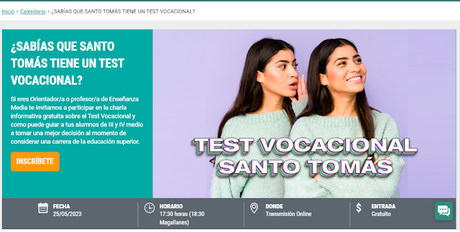Universidad Santo Tomás invita a participar en el Lanzamiento del Test Vocacional Santo Tomás.