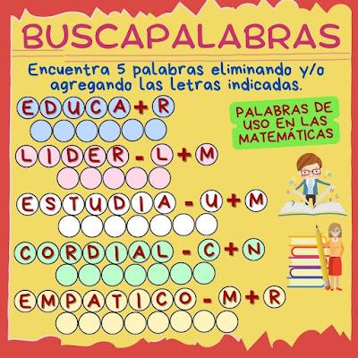 BUSCAPALABRAS Desafíos matemáticos, Retos matemáticos, Problemas matemáticos, Problemas de lógica, Problemas de ingenio, Maestro, Día del maestro, Día del Profesor, Juego de palabras, Juego de letras, Palabra oculta, Buscapalabras