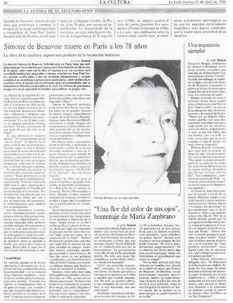 OBITUARIO DE SIMONE DE BEAUVOIR (1986)