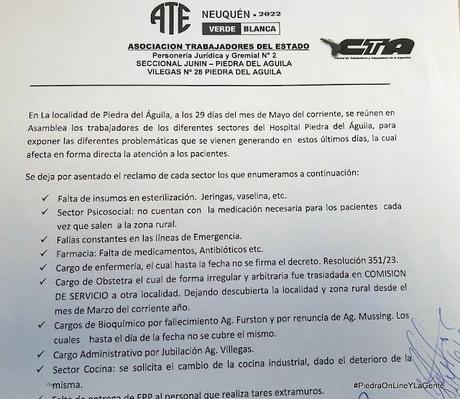 Pablo Ortega de ATE denuncia el conflicto entre los trabajadores y la administración del Hospital en Piedra del Águila