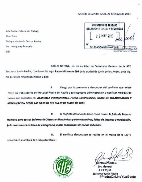 Pablo Ortega de ATE denuncia el conflicto entre los trabajadores y la administración del Hospital en Piedra del Águila