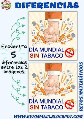 Desafío matemático, Reto matemático, Problema matemático, Tabaco, Día sin tabaco, Día mundial sin tabaco, Reto visual, Diferencias, Imágenes