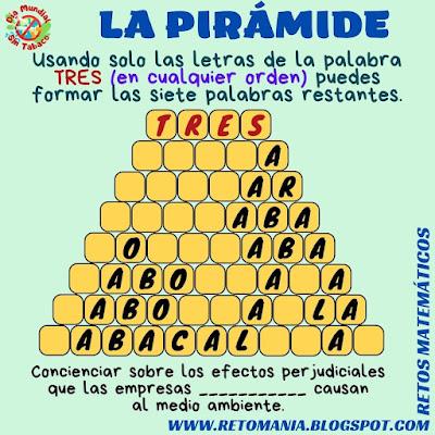 Desafío matemático, Reto matemático, Problema matemático, Tabaco, Día sin tabaco, Día mundial sin tabaco, Buscapalabras, Palabra oculta, Palabra escondida, La Pirámide