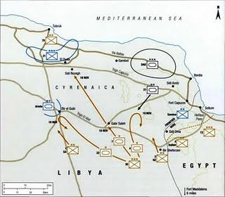 Los británicos avanzan ante la impasibilidad de Rommel, que finalmente envía a su encuentro un Kampfgruppe Panzer - 19/11/1941.