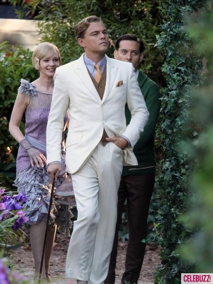 Leonardo DiCaprio, Carey Mulligan y Toby Maguire en el set de El Gran Gatsby