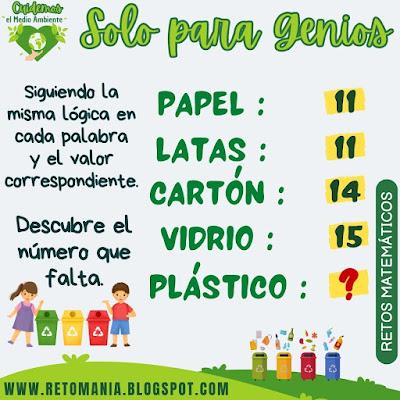 Desafío matemático, Reto matemático, Problemas matemáticos, Retos mentales, Retos visuales, Medio ambiente, Día del medio ambiente, Día mundial del medio ambiente, Descubre el número, El número que falta, Piensa rápido, Solo para genios