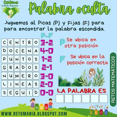 Desafío matemático, Reto matemático, Problemas matemáticos, Retos mentales, Retos visuales, Medio ambiente, Día del medio ambiente, Día mundial del medio ambiente, Palabra oculta, Buscapalabras, Juego de palabras