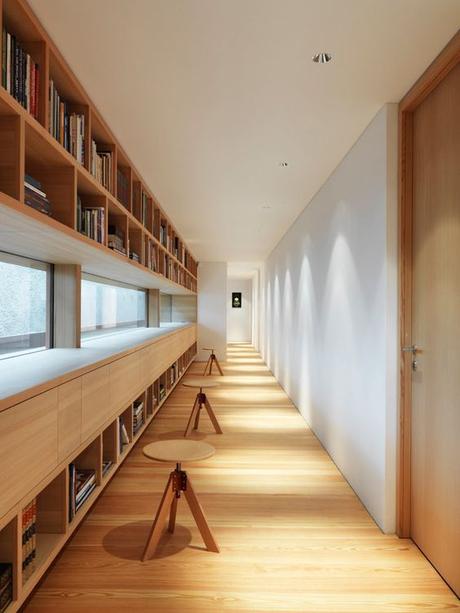 ¿Cómo diseñar los interiores de habitaciones minimalistas pequeñas? Pasillo estrecho con ventanas y escritorios para aprovechar el espacio y darle varios usos