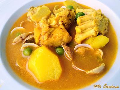 CAZUELA DE RAYA CON ALMEJAS, PATATAS Y CHICHAROS