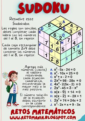 SUDOKU EN EL AULA Desafío matemático, Reto matemático, Problema matemático, Acertijos, Acertijos matemáticos, Retos mentales, Retos visuales, Sudoku, Puzzle matemático, Sudoku en el aula, Sudoku en clases, Sudokubo, Cubo sudoku, Cubodoku