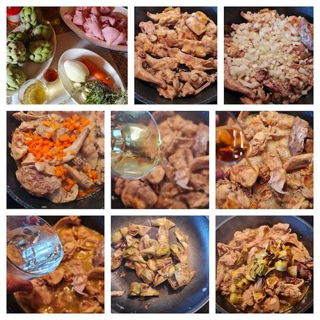 Conejo al tomillo con alcachofas