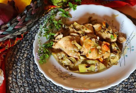 Conejo al tomillo con alcachofas