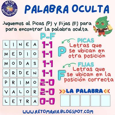 PALABRA OCULTA Desafío matemático, Reto matemático, Problema matemático, Día del Ovni, Día mundial de los Ovnis, Palabra Oculta, Buscapalabras, Picas y Fijas