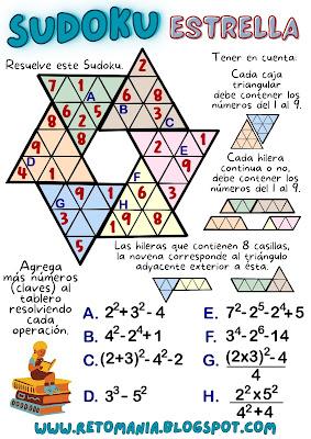 SUDOKU EN EL AULA Desafío matemático, Reto matemático, Problema matemático, Acertijos, Acertijos matemáticos, Retos mentales, Retos visuales, Sudoku, Sudoku Estrella, Estrelladoku, Puzzle matemático, Sudoku en el aula, Sudoku en clases, Sudoku escolar, Sudoku educativo