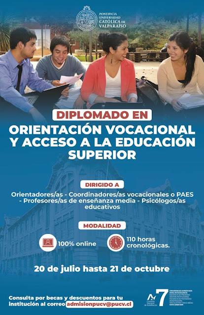 En esta ocasión queremos socializar el Diplomado en Orientación Vocacional y Acceso a la Educación Superior de la Pontificia Universidad Católica de Valparaíso.