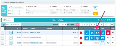 Cómo imprimir o enviar por mail, una factura de Cloud Gestion