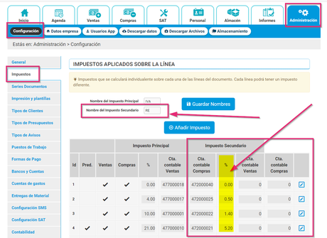 Configuración de impuestos aplicados Configuración de impuestos aplicados en Cloud Gestion