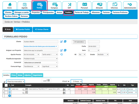 Formulario pedido de ventas de Cloud Gestion Formulario pedido de ventas de Cloud Gestion