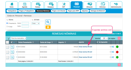 Exportar archivo xml para remesa nómina Exportar archivo xml para remesa nómina