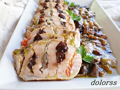 Lomo en abanico de colores con salsa de setas trufadas