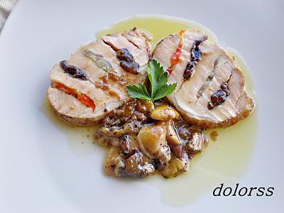 Lomo en abanico de colores con salsa de setas trufadas