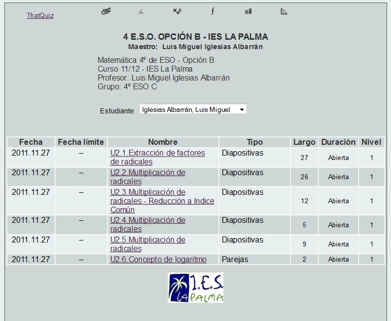 Aula Virtual ThatQuiz - 4º ESO C - Matemáticas - IES La Palma
