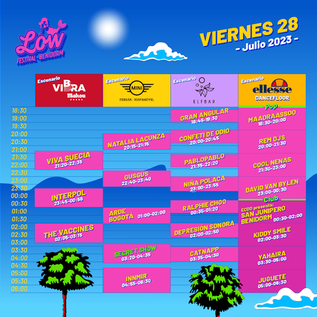 Horarios Low Festival 2023 viernes 28 Julio