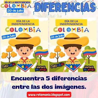 Desafío matemático, Reto matemático, Problema matemático, 20 de Julio, Independencia de Colombia, Días Patrios, Diferencias, Retos visuales