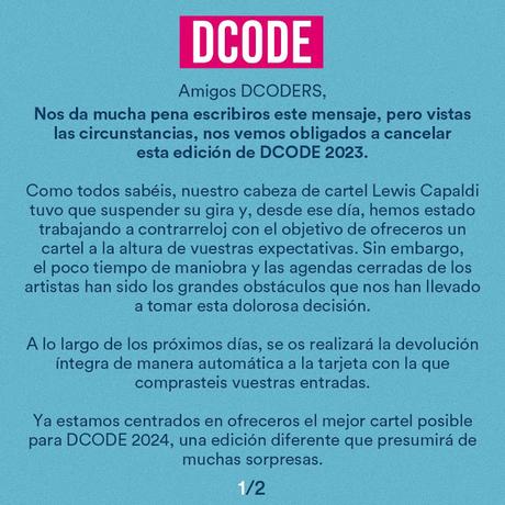 Cancelación del Dcode 2023 ante la baja de Lewis Capaldi