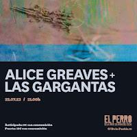 Concierto de Alice Greaves y Las Gargantas en El perro de la parte de atrás del coche