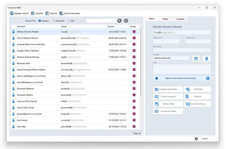 Rediseño de la gestión de grupos y usuarios en Dataprius Cloud Ventana de gestión de Usuarios Web en Dataprius.