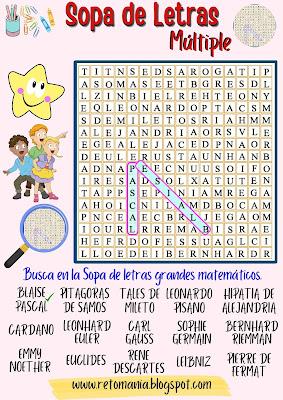 Retos matemáticos, Desafíos matemáticos, Problemas matemáticos, Juegos de Letras, Juegos de Palabras, Sopa de Letras, Sopa de Letras Múltiple, Retos Visuales, Reto Visual, Palabra Oculta, Buscapalabras