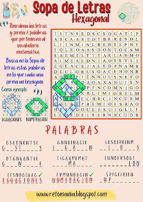 Retos matemáticos, Desafíos matemáticos, Problemas matemáticos, Juegos de Letras, Juegos de Palabras, Sopa de Letras, Sopa de Letras Múltiple, Retos Visuales, Reto Visual, Palabra Oculta, Buscapalabras, Sopa de Letras Hexagonal