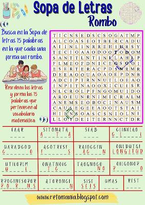 Retos matemáticos, Desafíos matemáticos, Problemas matemáticos, Juegos de Letras, Juegos de Palabras, Sopa de Letras, Sopa de Letras Múltiple, Retos Visuales, Reto Visual, Palabra Oculta, Buscapalabras, Sopa de Letras Rombo