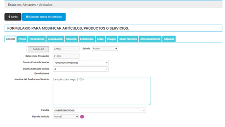 Revisar que todos los datos de los artículos que vamos a imprimir están correctamente