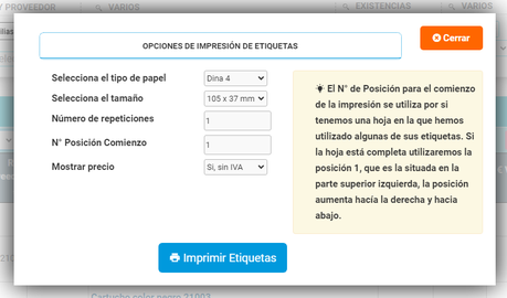 Seleccionar el formato que queremos añadir a las etiquetas.