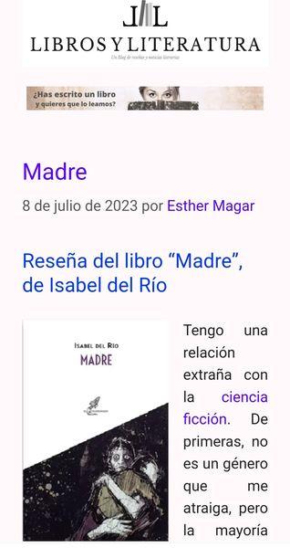 Reseña de MADRE en Libros y Literatura por Esther Magar